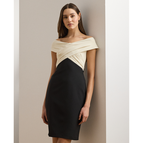 Two-Tone Off-the-Shoulder Cocktail Dress