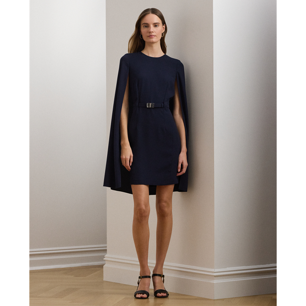 Robe cocktail ceinturée à cape georgette