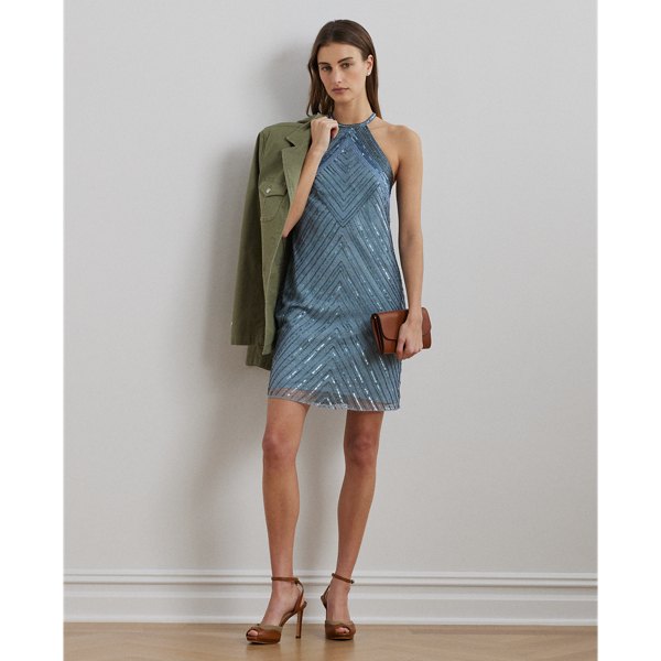 Light Blue Multi Neckholder-Cocktailkleid mit Perlen Lauren 1