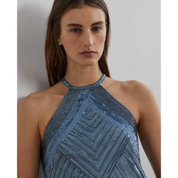 Beaded Mesh Halter Cocktail Dress for Women | Ralph Lauren® UK