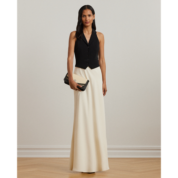 Black/Mascarpone Cream Trägerloses Abendkleid aus Crêpe Lauren 1