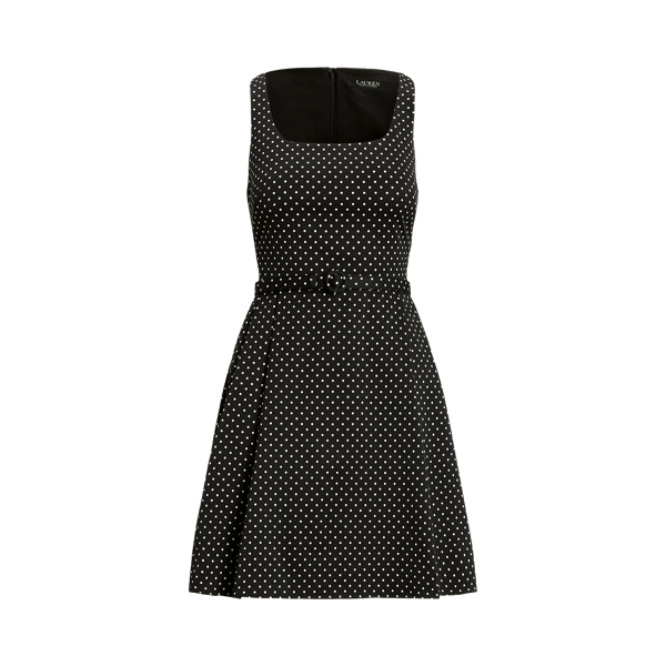 Polka-Dot Belted Crepe Dress