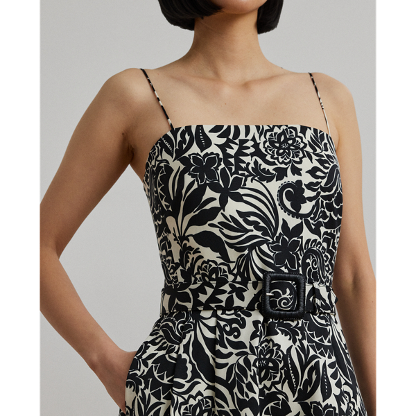 Floral Belted Faille Cocktail Dress