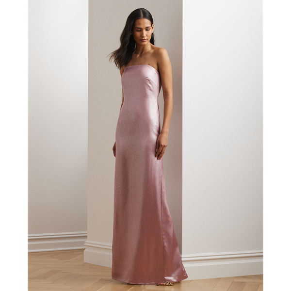 Rose Mauve/Silver Foil Robe de soirée en charmeuse lamée Lauren 1
