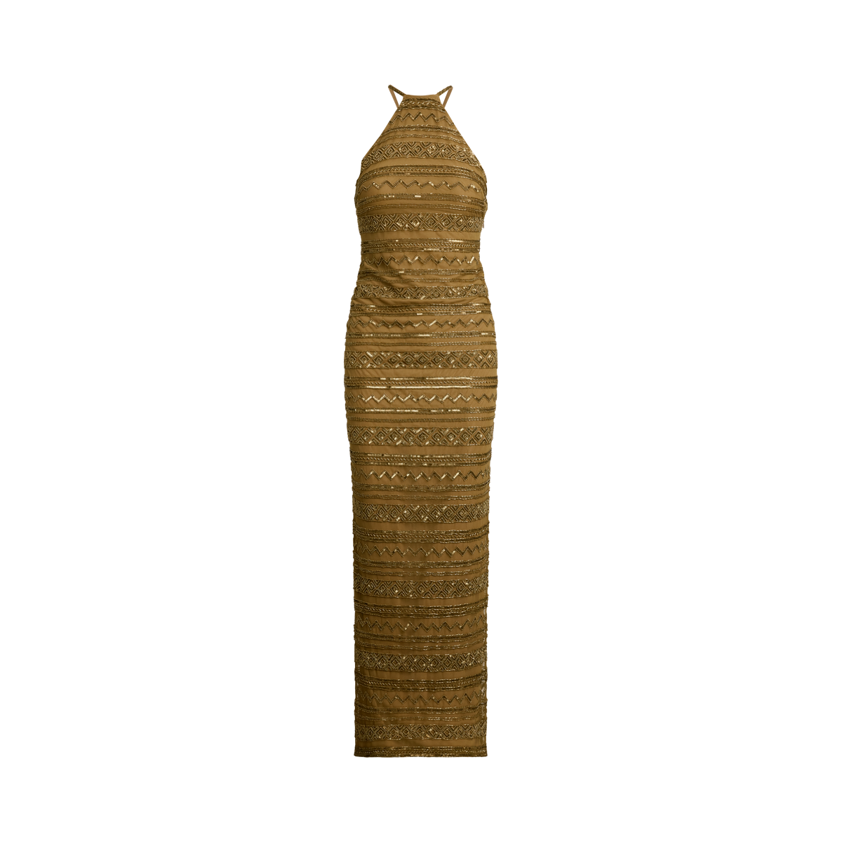 Beaded Mesh Halter Gown