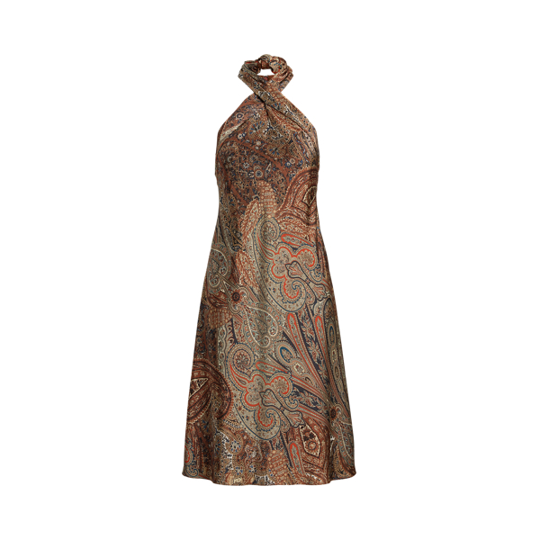 Paisley Charmeuse Halter Cocktail Dress