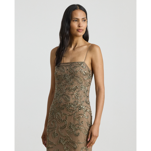 Ruffle-Trim Paisley-Beaded Tulle Gown - thumbnail 3