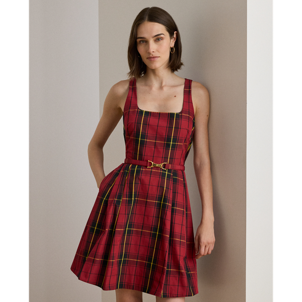 Plaid Belted Taffeta Cocktail Dress