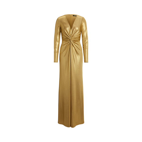 Metallic Jersey Twist-Front Gown Lauren 1