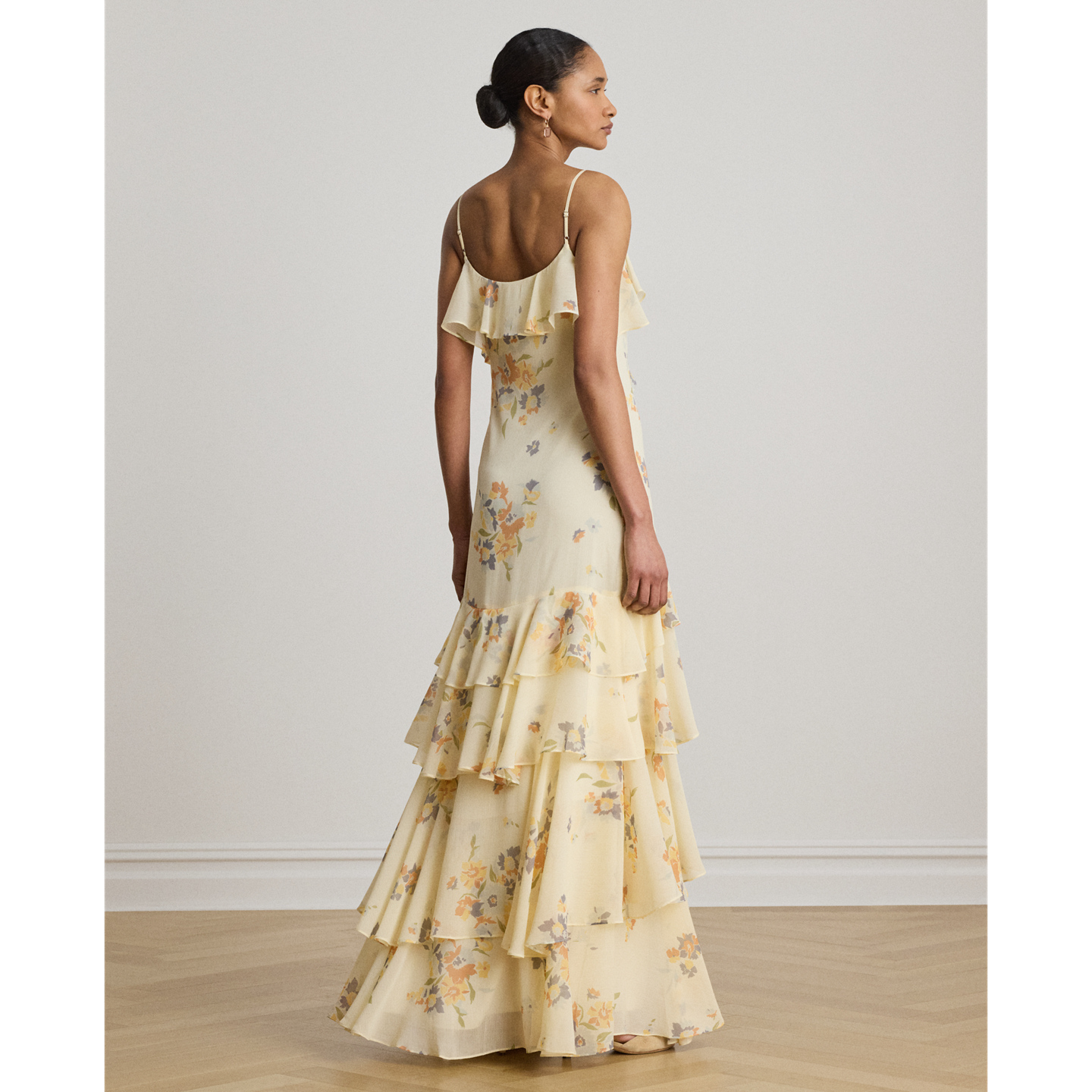 Женское платье Lauren Ralph Lauren Floral Ruffle-Trim Georgette Gown, цвет: Кремовый разноцветный — фото 2