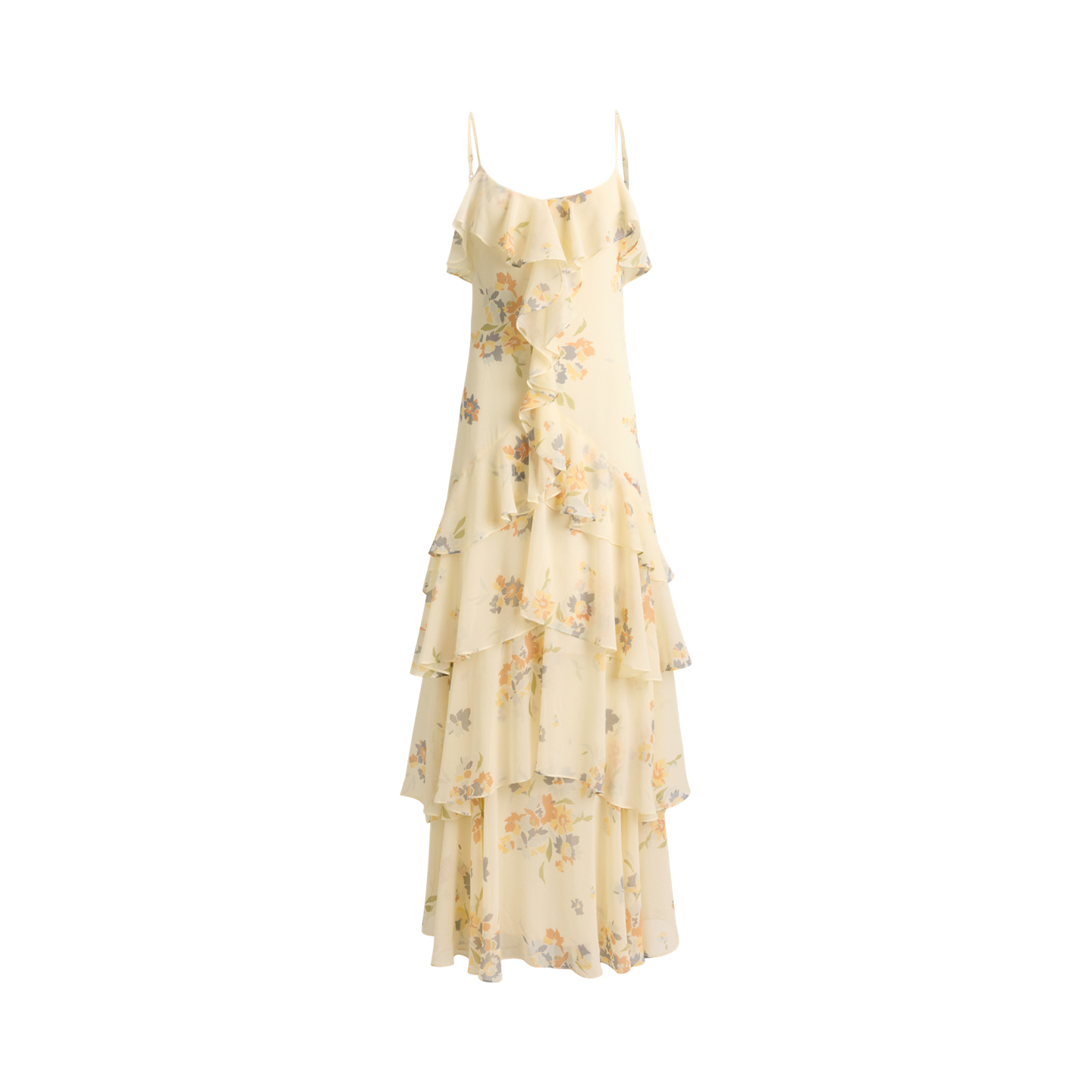 Женское платье Lauren Ralph Lauren Floral Ruffle-Trim Georgette Gown, цвет: Кремовый разноцветный — фото 5