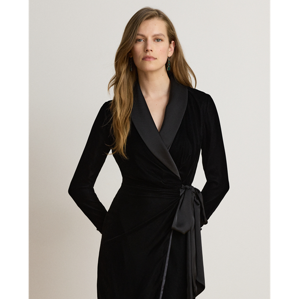 Satin-Trim Velvet Dress
