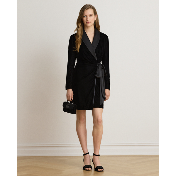 Satin-Trim Velvet Dress