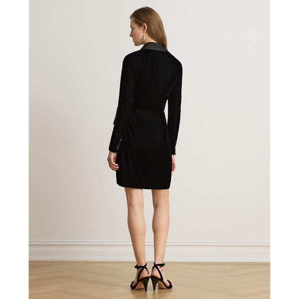 Satin-Trim Velvet Dress