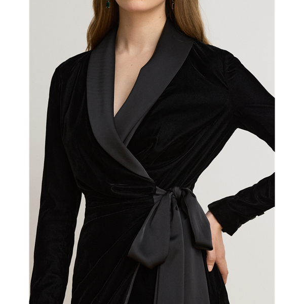 Satin-Trim Velvet Dress