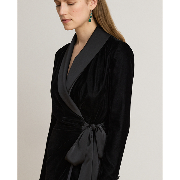 Satin-Trim Velvet Dress