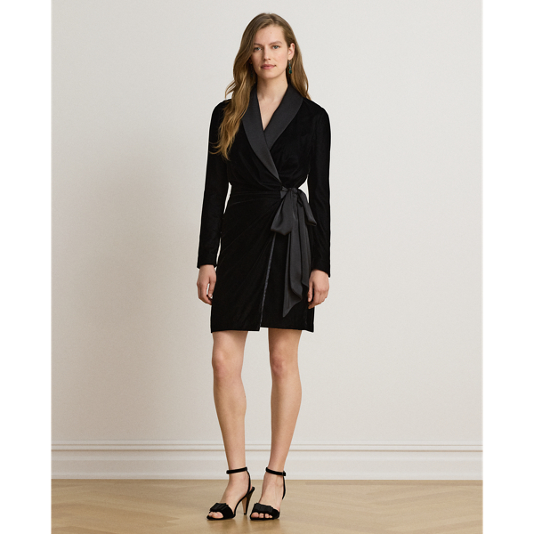 Satin-Trim Velvet Dress