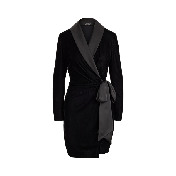 Satin-Trim Velvet Dress