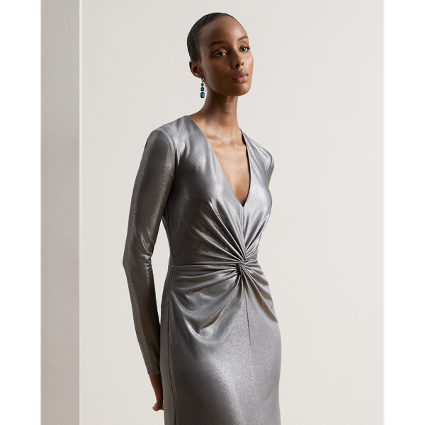 Twist-Front Metallic Stretch Jersey Gown
