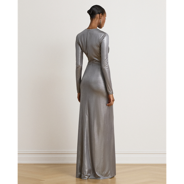 Twist-Front Metallic Stretch Jersey Gown