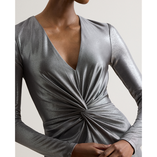 Twist-Front Metallic Stretch Jersey Gown