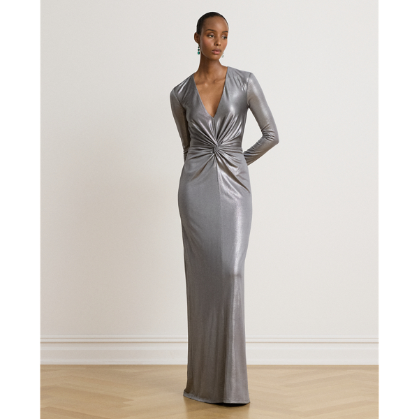 Twist-Front Metallic Stretch Jersey Gown