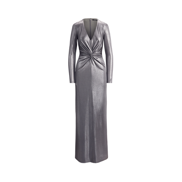 Twist-Front Metallic Stretch Jersey Gown