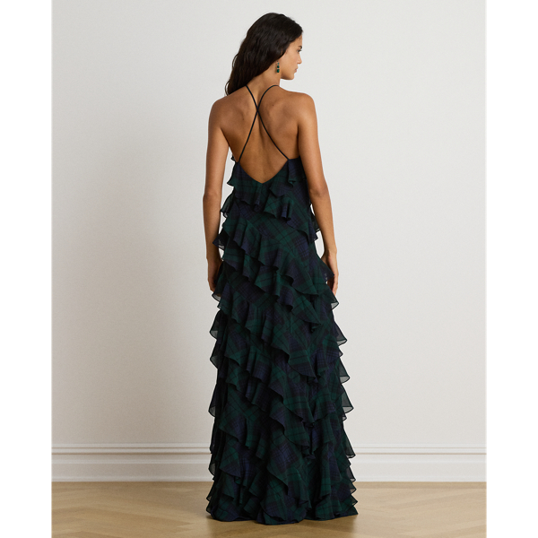 Vestido halter com folhos Black Watch