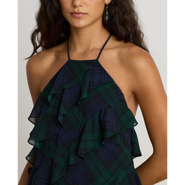 Vestido halter com folhos Black Watch