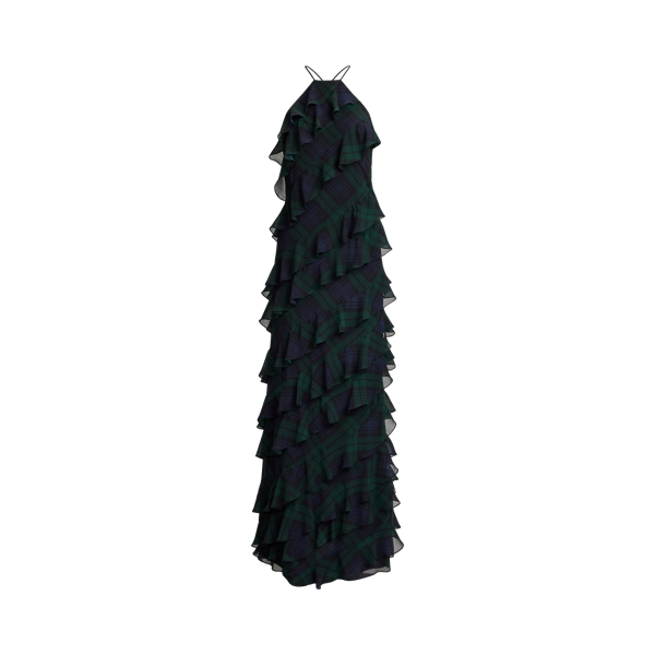 Vestido halter com folhos Black Watch