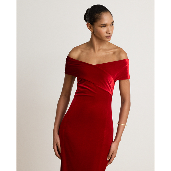 Stretch Velvet Off-the-Shoulder Gown