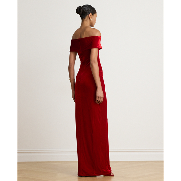 Stretch Velvet Off-the-Shoulder Gown