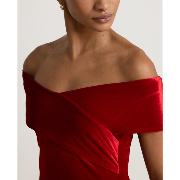 Stretch Velvet Off-the-Shoulder Gown