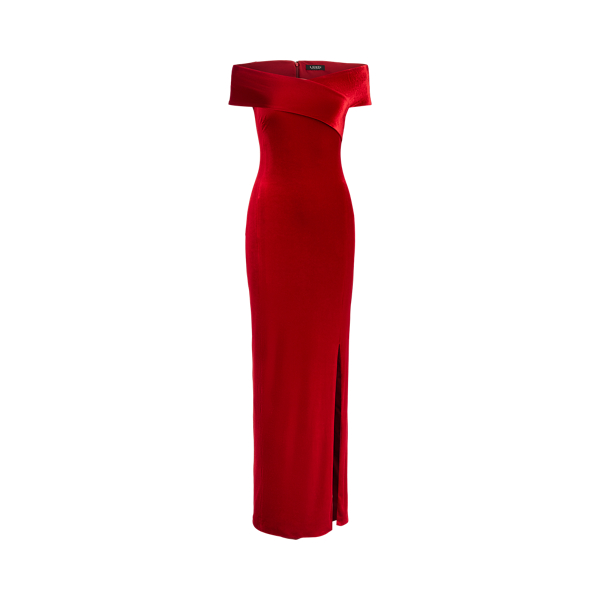 Stretch Velvet Off-the-Shoulder Gown