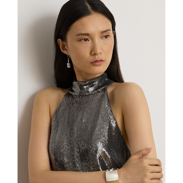 Sequined Tulle Mockneck Cocktail Dress