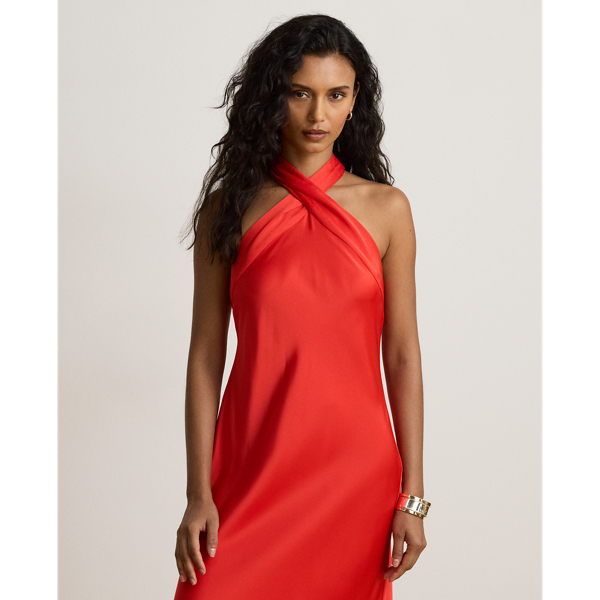 Tie-Back Charmeuse Halter Cocktail Dress