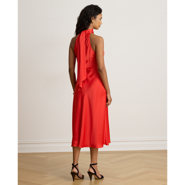 Tie-Back Charmeuse Halter Cocktail Dress