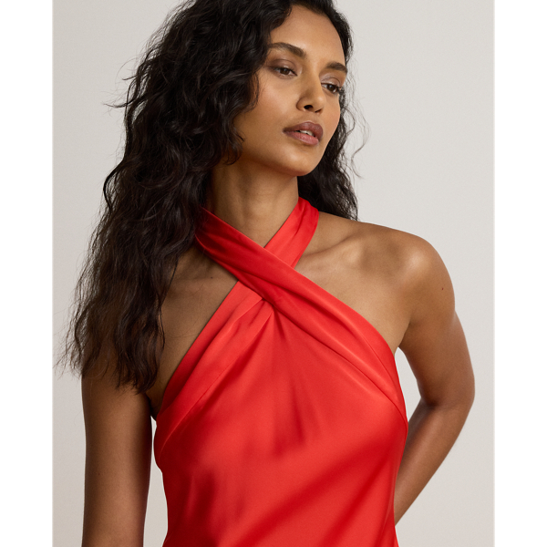 Tie-Back Charmeuse Halter Cocktail Dress