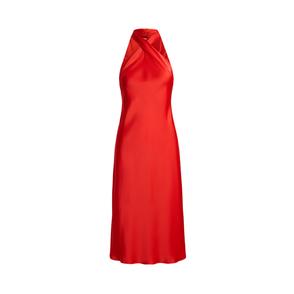 Tie-Back Charmeuse Halter Cocktail Dress