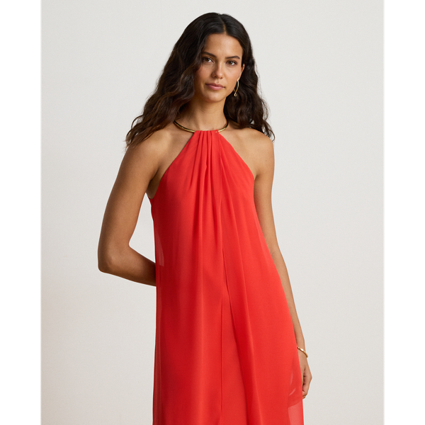 Cape Chiffon Halter Gown