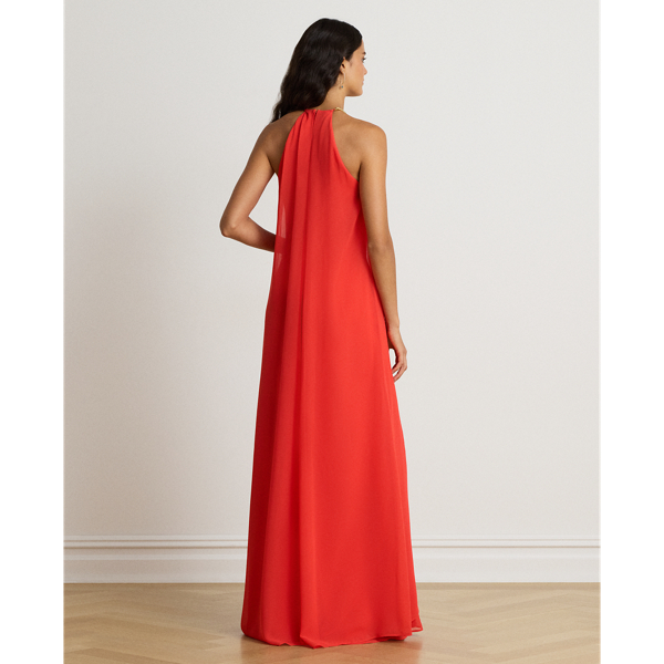 Cape Chiffon Halter Gown