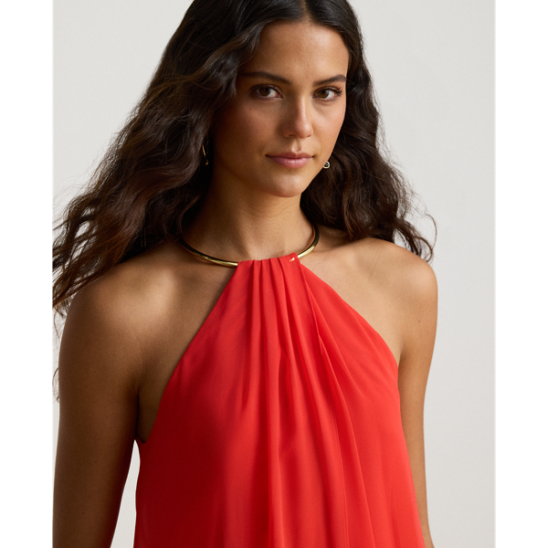 Cape Chiffon Halter Gown
