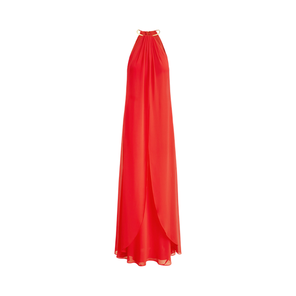 Cape Chiffon Halter Gown