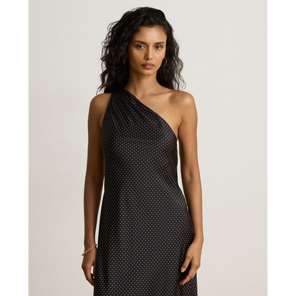 Polka-Dot Charmeuse One-Shoulder Gown