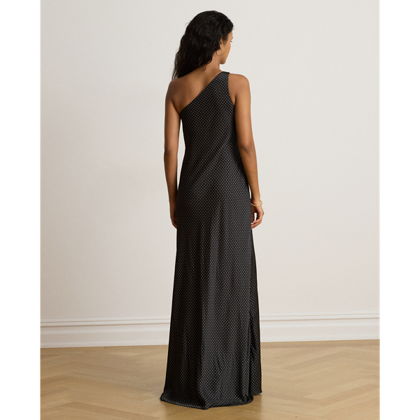 Polka-Dot Charmeuse One-Shoulder Gown