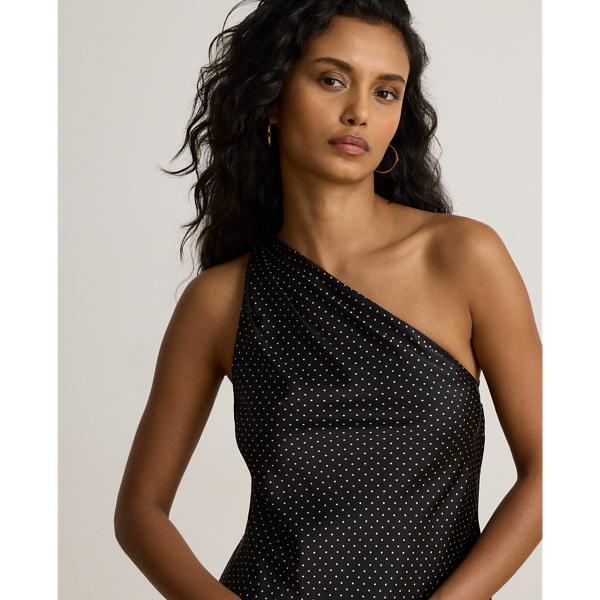 Polka-Dot Charmeuse One-Shoulder Gown