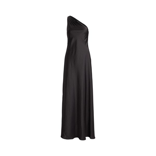 Polka-Dot Charmeuse One-Shoulder Gown