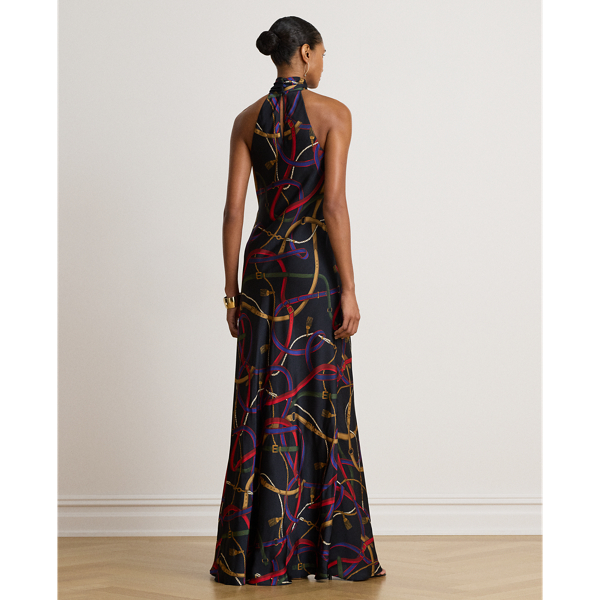 Abito halter in twill con stampa cinture