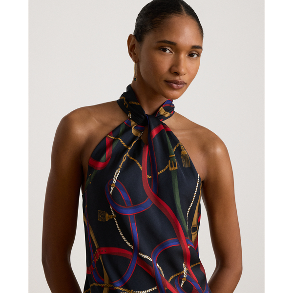 Abito halter in twill con stampa cinture