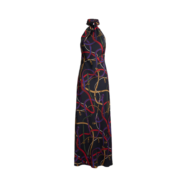 Abito halter in twill con stampa cinture